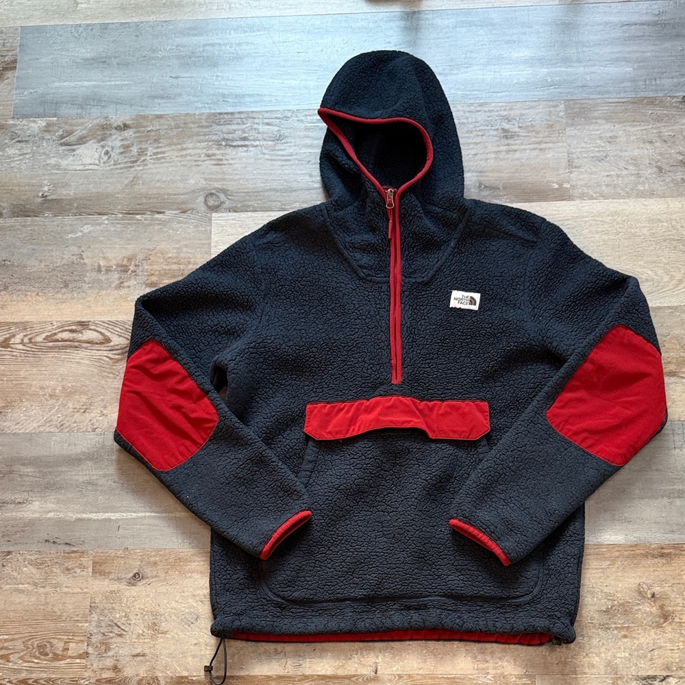 The North Face Blue and Red Fleece Hoodie
